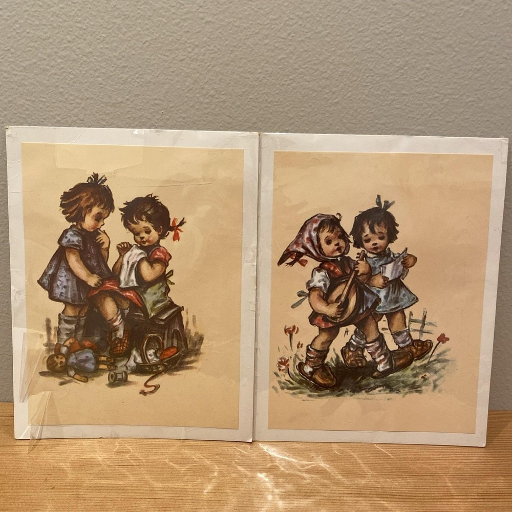 Vintage Art Print 1971 Little Girls Playing Nursery Decor
